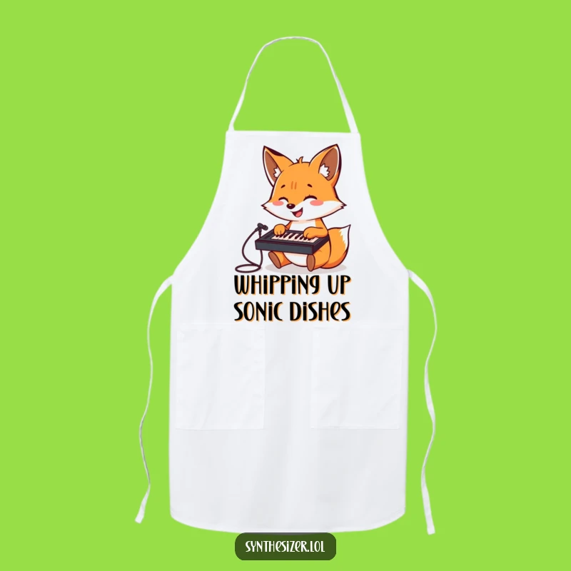Funny Fox DJ Apron: Fox Plays Keyboard Mixer, Hilarious Kitchen Music Gift