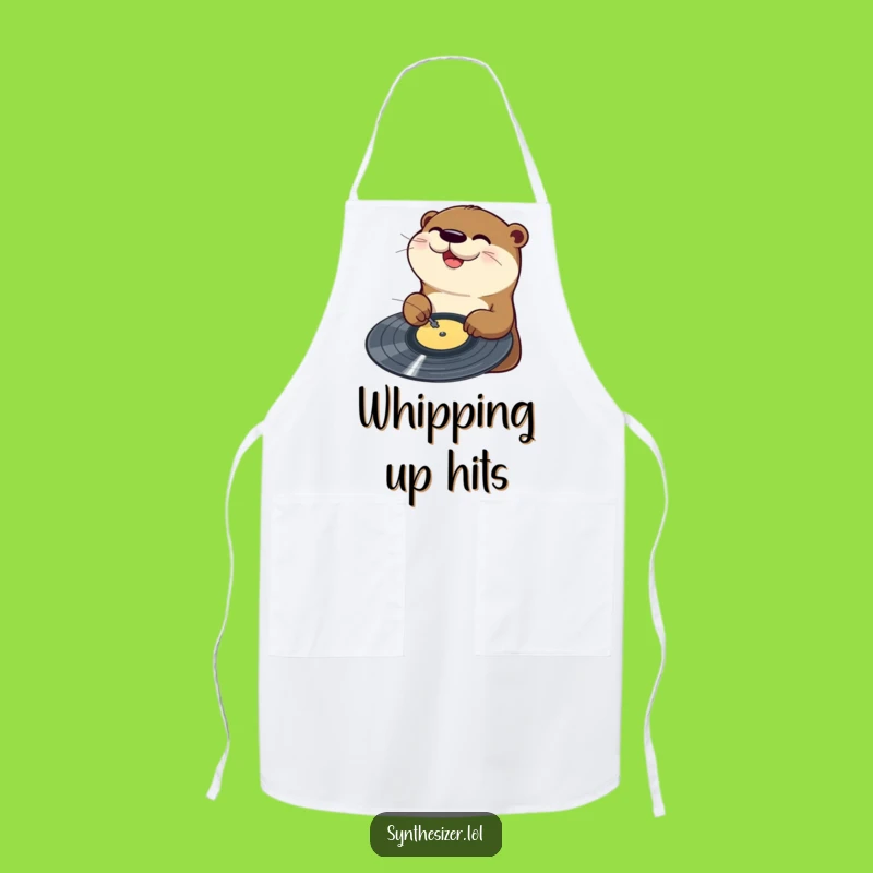 Funny Otter DJ Apron: Otter Scratches Vinyl with Joy, Hilarious Kitchen Music Gift