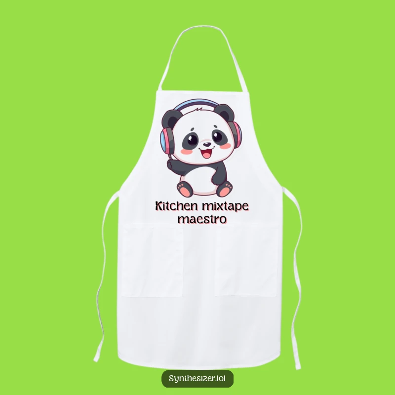 Funny Panda DJ Apron: Panda Bops Head with Headphones, Hilarious Kitchen Music Gift