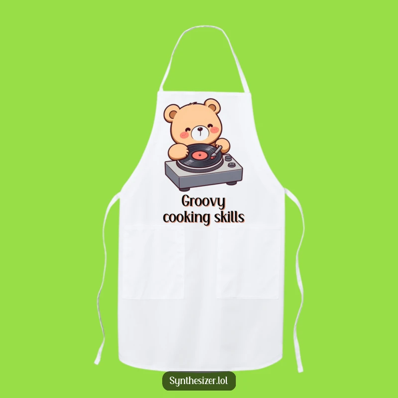Funny Bear DJ Apron: Kawaii Bear Spins Records, Hilarious Kitchen Music Gift