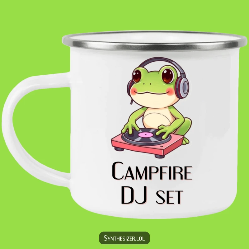Funny Frog DJ Campfire Mug: Groovy Sips for Outdoor Music Lovers