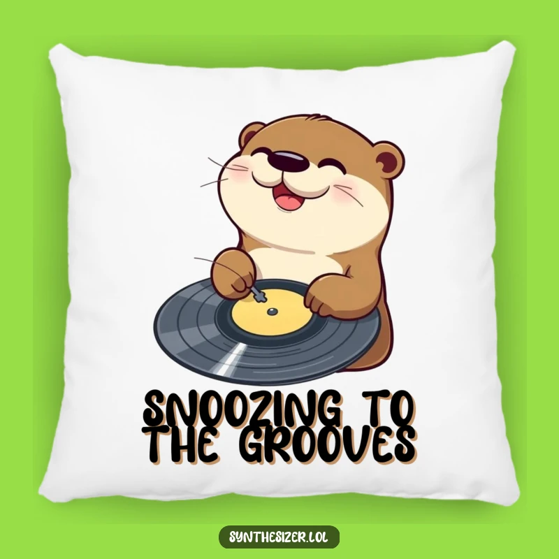 Funny Otter DJ Pillow: Otter Scratches Vinyl with Joy, Cozy Music Themed Gift