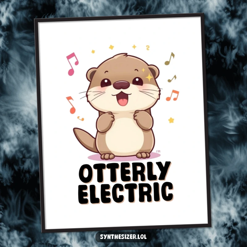 Funny energetic otter digital art print with sparkling eyes, bopping head to upbeat music, ready for instant download and printing.