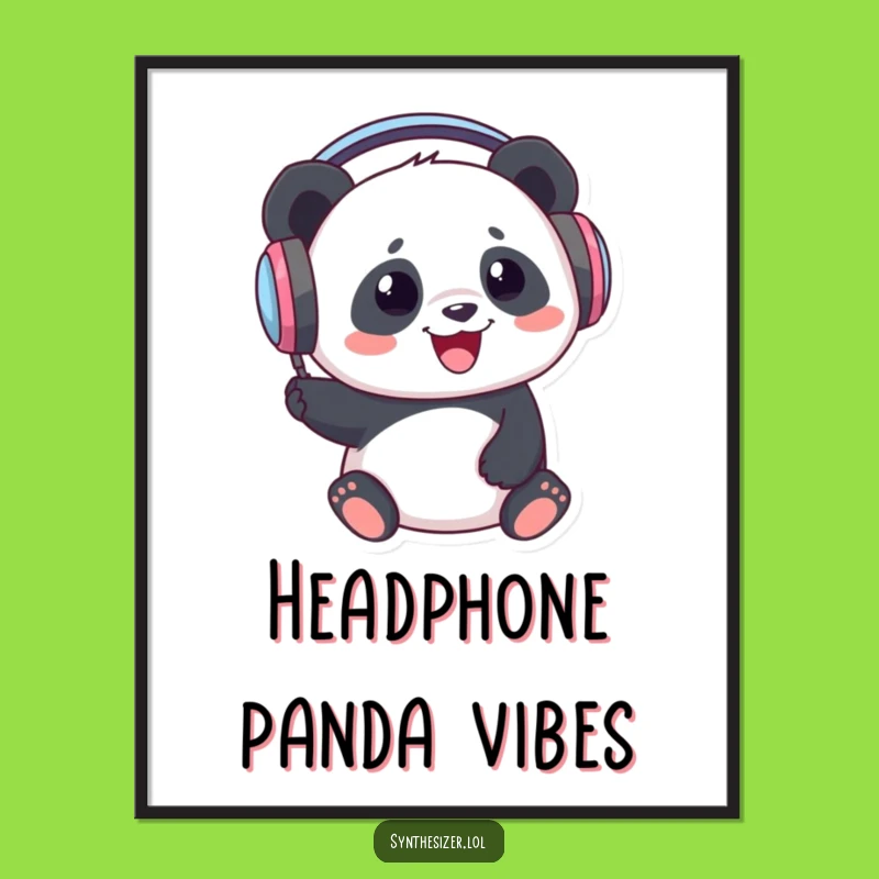 Funny Panda DJ Digital Art: Panda Bops Head with Headphones, Hilarious Music Art