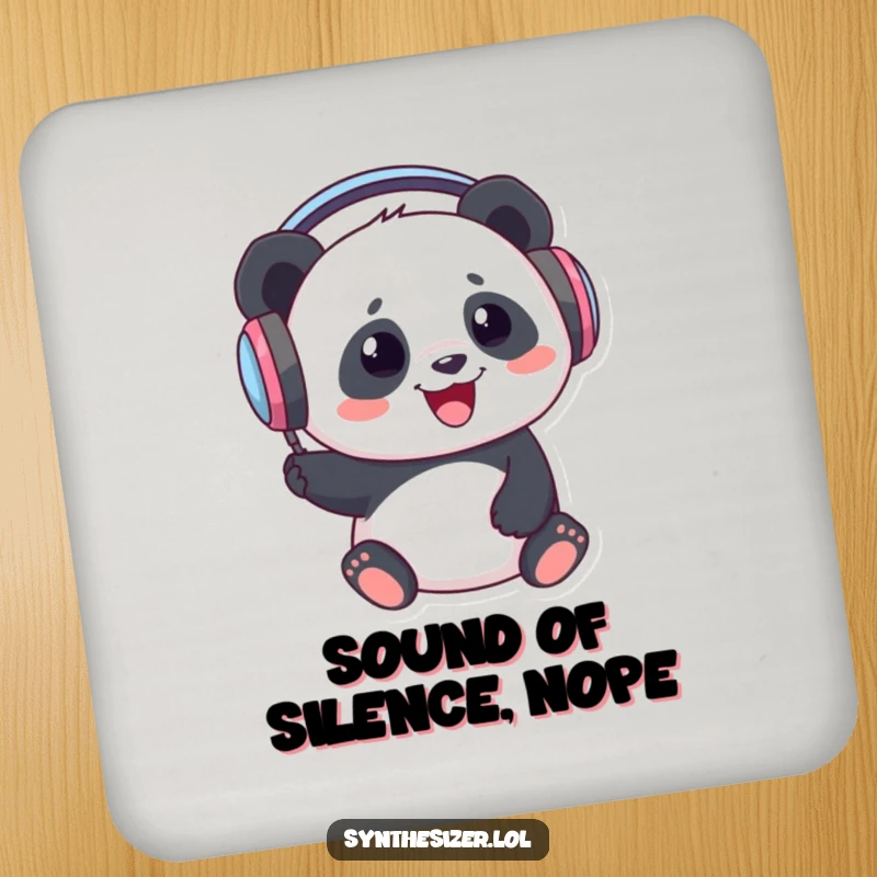 Funny Panda DJ Drink Coaster: A delighted panda wearing oversized headphones is bopping its head, adding musical cheer to table protection.