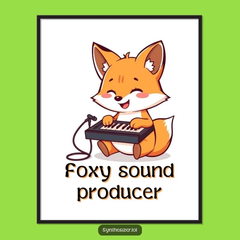 Funny Fox DJ Poster: Fox Plays Keyboard Mixer, Hilarious Music Art Gift
