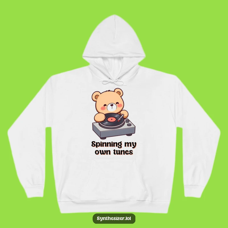 Funny Bear DJ Hoodie: Kawaii Bear Spins Records, Cozy Music Fanatic Gift