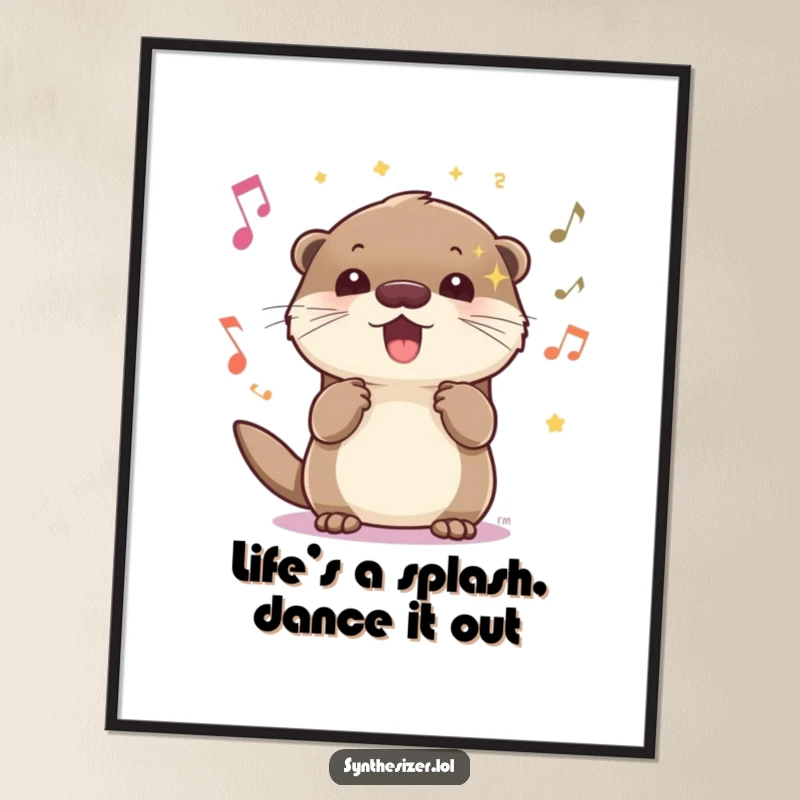 Funny Free Printable Wall Art: An energetic otter with sparkling eyes, bopping its head to music.