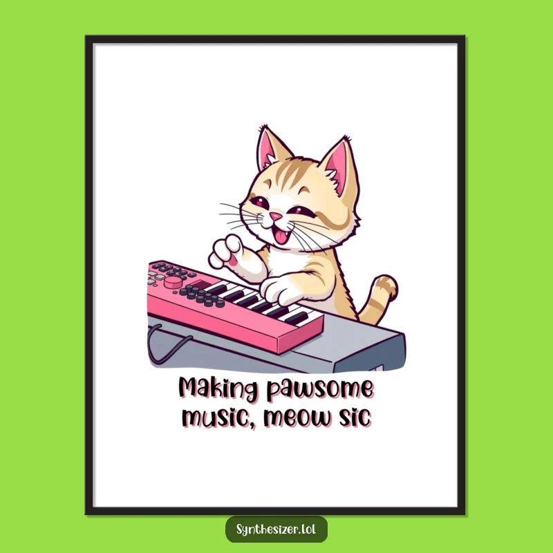 Funny Free Printable Wall Art: Cat Composing Synth Masterpiece