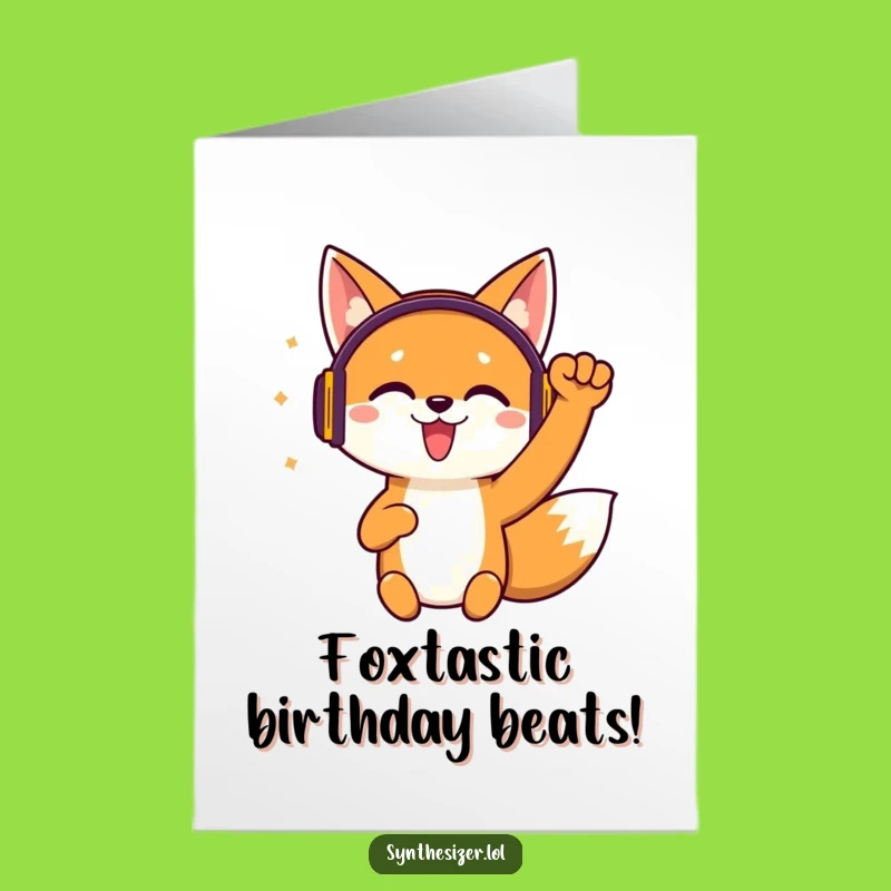 Free Printable Funny Birthday Card: Jittery Fox Headphones Fist Pump