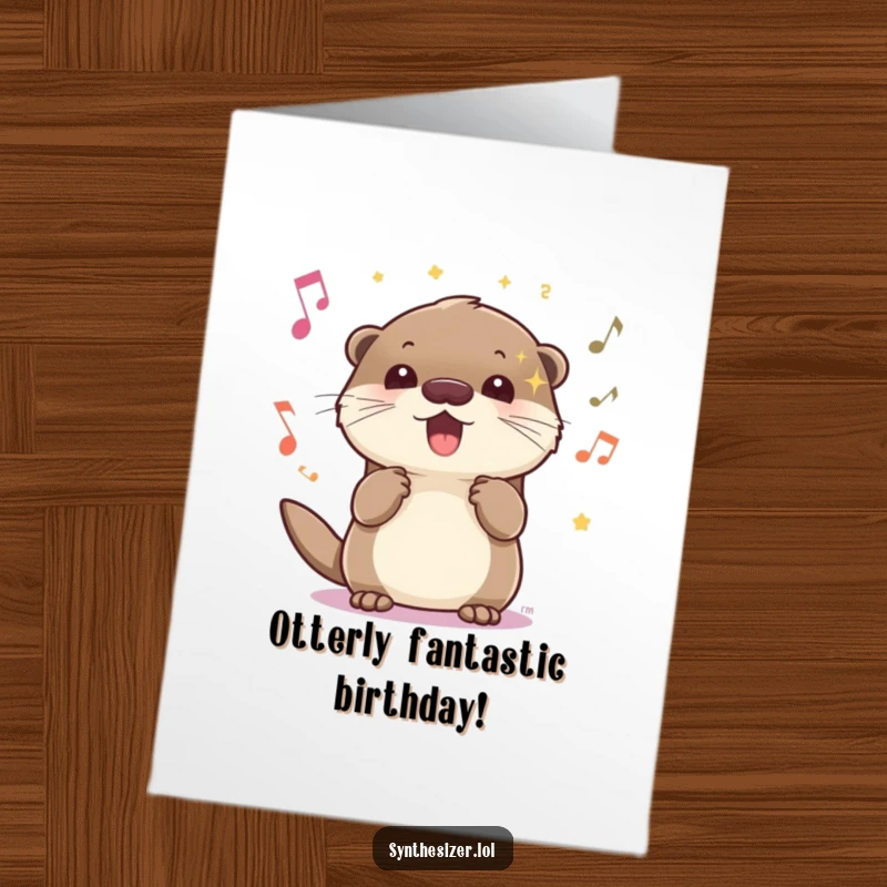 Funny Free Printable Birthday Card: Energetic otter with sparkling eyes bopping head to unseen upbeat music.