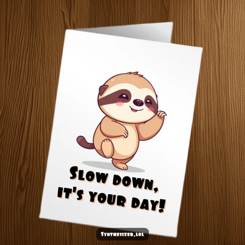 Funny Free Printable Sloth Birthday Card: Adorable sloth happily tapping foot to music, a delightful DIY gift.