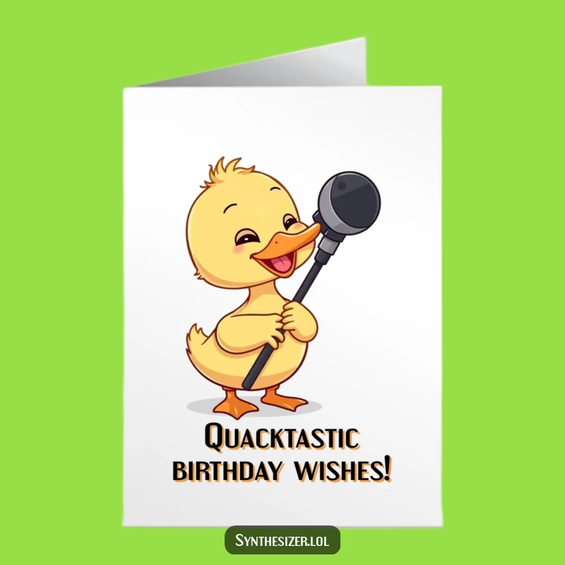 Free Printable Birthday Card: Giggling Duckling on Mic Duty