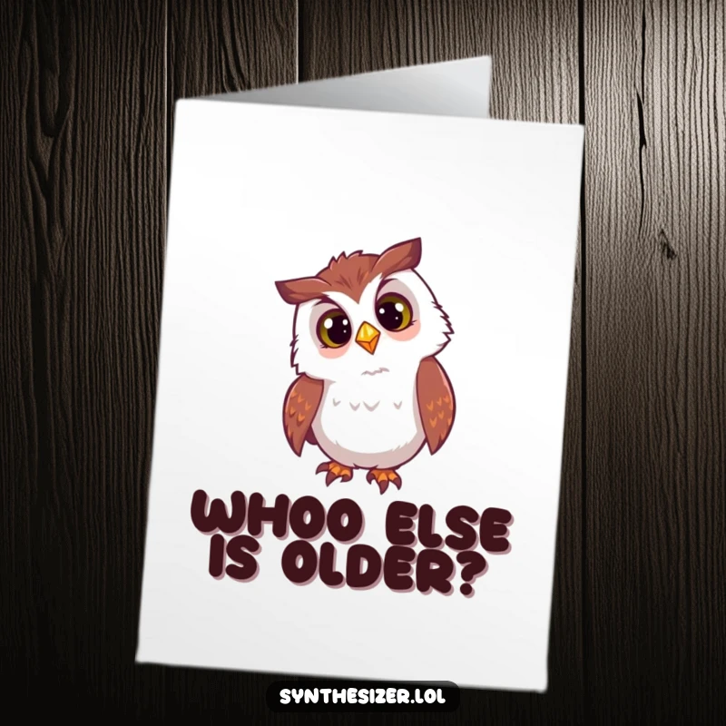 Funny Free Printable Birthday Card: Curious owl tilting head, mesmerized by a flashing DJ light.