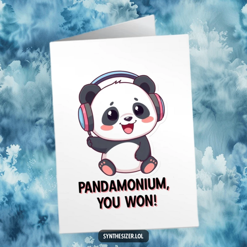 Funny Free Printable Congratulations Card: A panda with huge headphones happily bopping its head, celebrating a fantastic accomplishment.