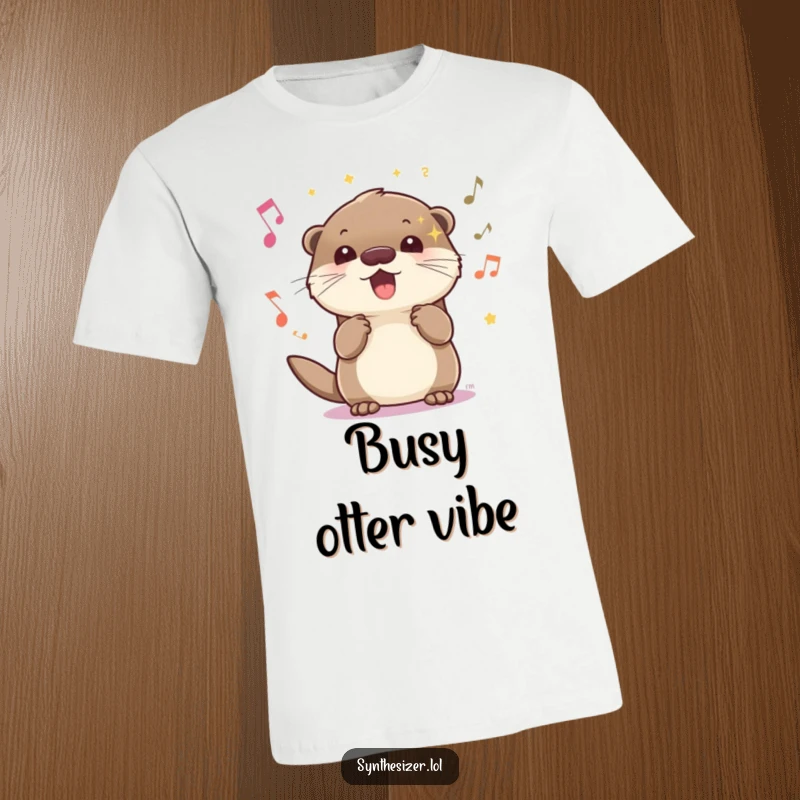 Funny energetic otter t-shirt with sparkling eyes, bopping head to upbeat music, perfect for radiating happiness and good energy.