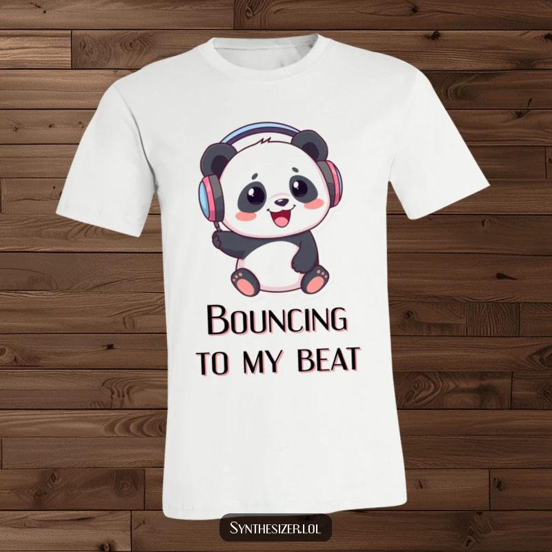 Funny Panda DJ T-Shirt: A delighted panda wearing oversized headphones is shown bopping its head energetically to the rhythm.