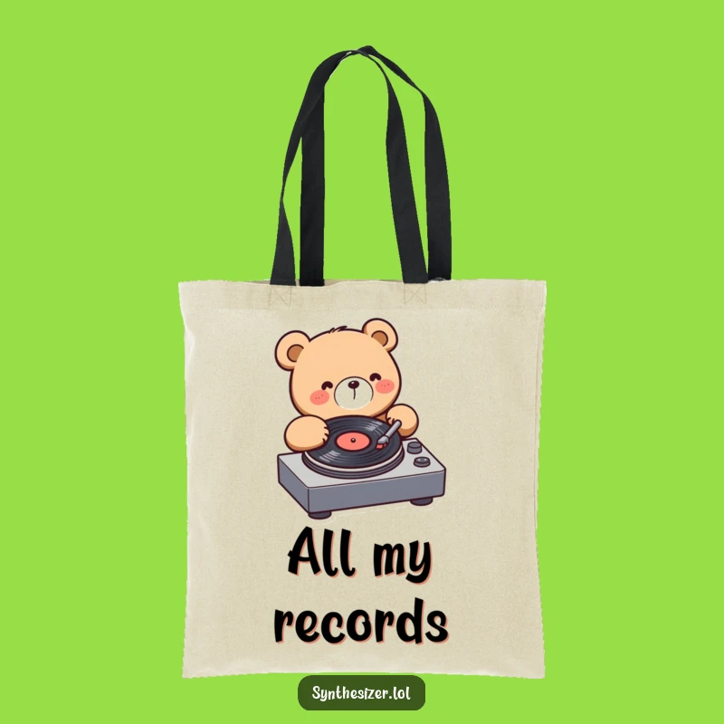 Funny Bear DJ Tote Bag: Kawaii Bear Spins Records, Hilarious Music Accessory Gift