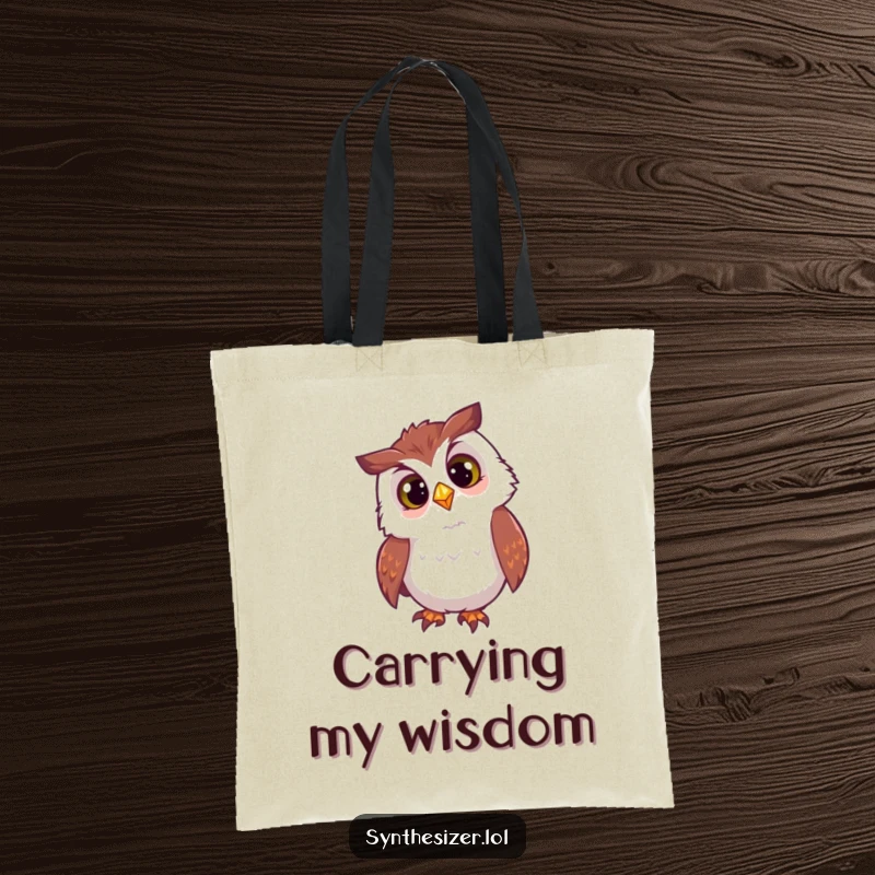 Funny owl DJ tote bag with a curious head tilt, looking at a flashing DJ light, ideal for carrying items with nocturnal flair.
