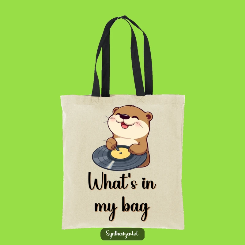 Funny Otter DJ Tote Bag: Otter Scratches Vinyl with Joy, Hilarious Music Accessory